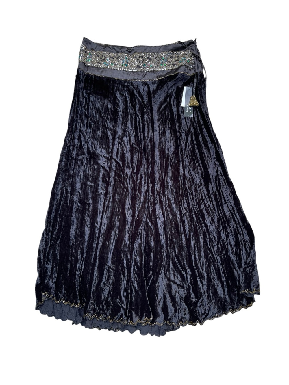NWT Vintage Kas Designs Black Velvet Beaded Midi Skirt Medium